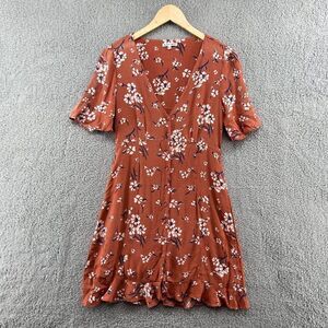 Black Swan Floral Dress Mini V-Neck Ruffle Short Sleeve Size Small womens